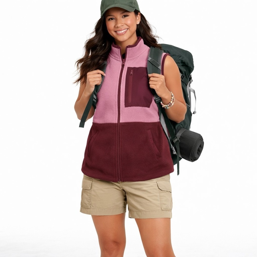 NWT BLUE MOUNTAIN Burgundy Pink Fleece Full Zip Outdoor‎ Hiking Camping Vest
